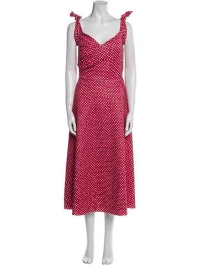 Pre-owned Saloni Polka Dot Print Long Dress In Red
