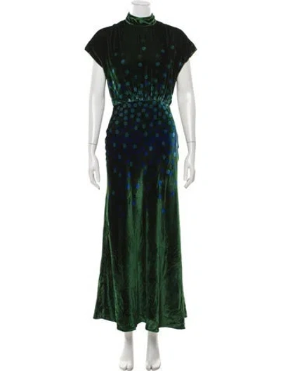 Pre-owned Saloni Polka Dot Print Long Dress W/ Tags In Green