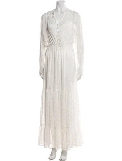 Pre-owned Saloni Polka Dot Print Long Dress In White