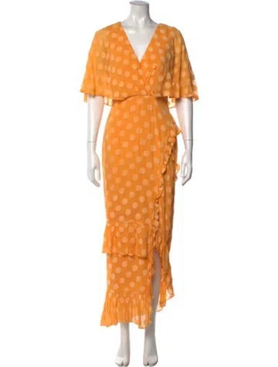 Pre-owned Saloni Polka Dot Print Long Dress In Yellow