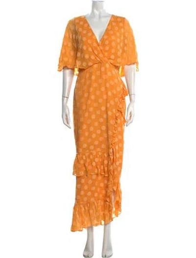 Pre-owned Saloni Polka Dot Print Long Dress In Yellow