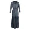 Saloni Polka Dot Print Maxi Long Sleeve Dress In Navy Blue Polyester In Blue