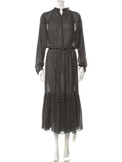 Pre-owned Saloni Polka Dot Print Midi Length Dress In Black