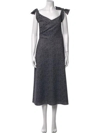 Pre-owned Saloni Polka Dot Print Midi Length Dress In Black