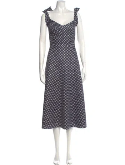 Pre-owned Saloni Polka Dot Print Midi Length Dress In Blue