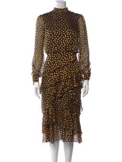 Pre-owned Saloni Polka Dot Print Midi Length Dress In Multi