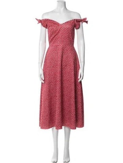 Pre-owned Saloni Polka Dot Print Midi Length Dress In Red