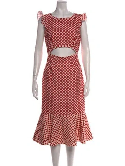 Pre-owned Saloni Polka Dot Print Midi Length Dress In Red