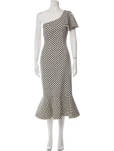 Pre-owned Saloni Polka Dot Print Midi Length Dress In White