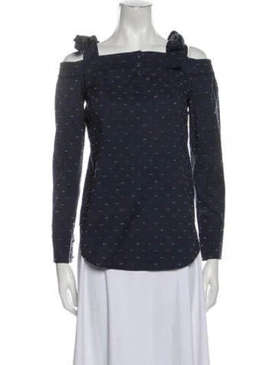 Pre-owned Saloni Polka Dot Print Square Neckline Blouse In Blue