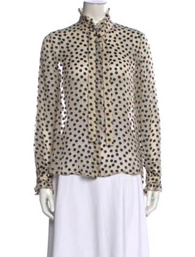 Pre-owned Saloni Polka Dot Print Tie Neck Blouse In Black