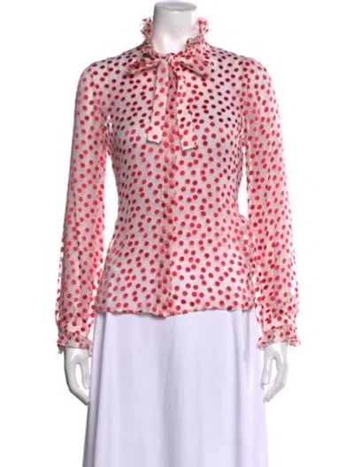 Pre-owned Saloni Polka Dot Print Tie Neck Blouse In Neutral