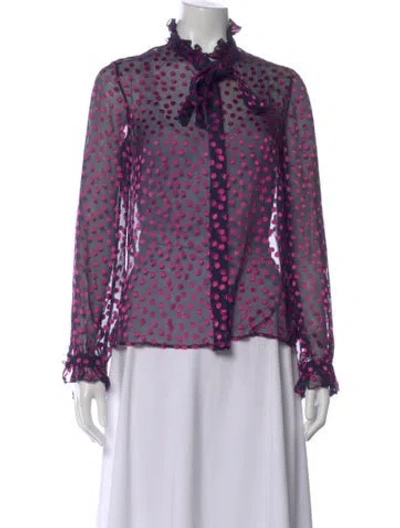 Pre-owned Saloni Polka Dot Print Tie Neck Blouse In Pink