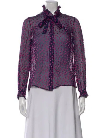 Pre-owned Saloni Polka Dot Print Tie Neck Blouse In Purple