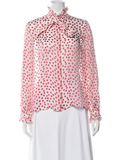Pre-owned Saloni Polka Dot Print Tie Neck Blouse In Red