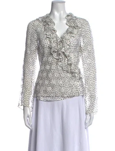 Pre-owned Saloni Polka Dot Print V-neck Blouse In Neutrals