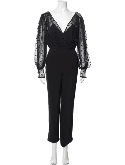 Pre-owned Saloni Polka Dot Print V-neck Jumpsuit In Black
