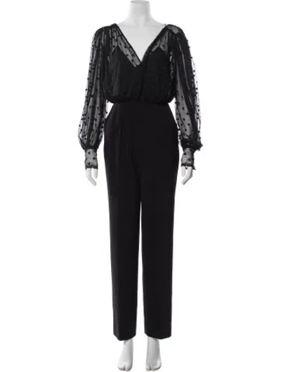 Pre-owned Saloni Polka Dot Print V-neck Jumpsuit In Black