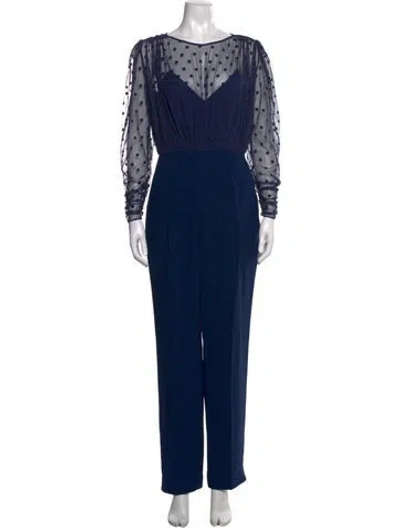 Pre-owned Saloni Polka Dot Print V-neck Jumpsuit In Blue