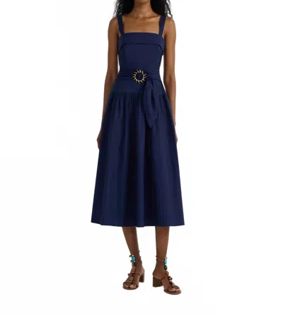 Saloni Zinnia Buckled Cotton-blend Poplin Midi Dress In Blue