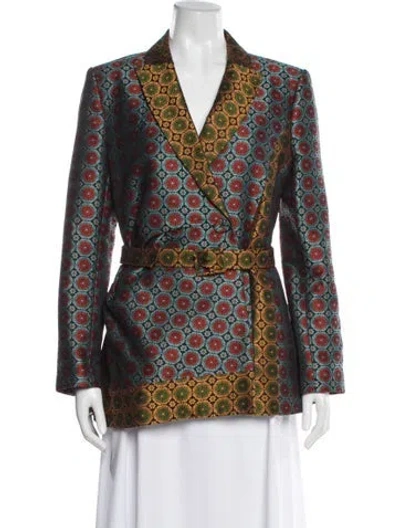 Pre-owned Saloni Printed Blazer In Green