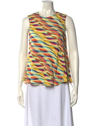 Pre-owned Saloni Printed Crew Neck Top In Yellow