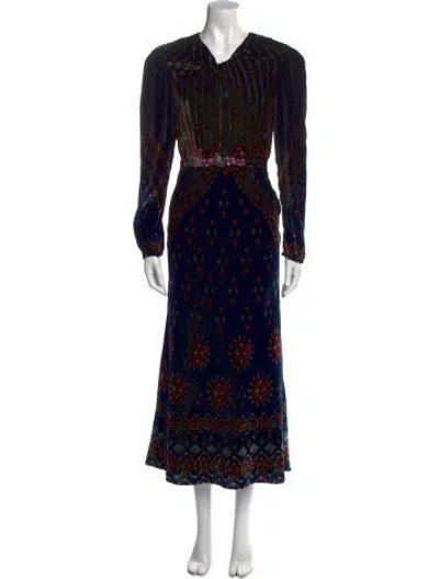 Pre-owned Saloni Printed Long Dress In Black
