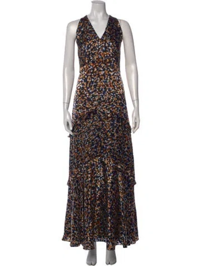 Pre-owned Saloni Printed Long Dress In Black
