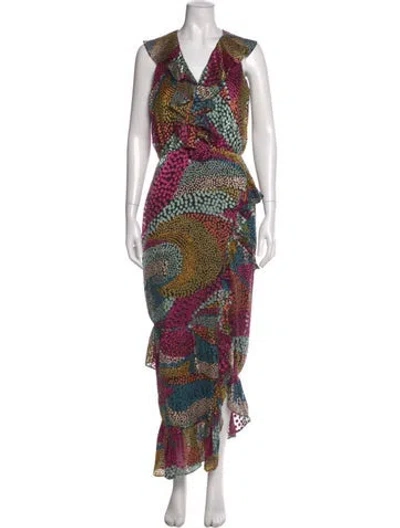 Pre-owned Saloni Printed Long Dress In Black