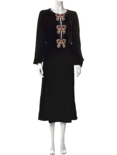 Pre-owned Saloni Printed Long Dress In Black
