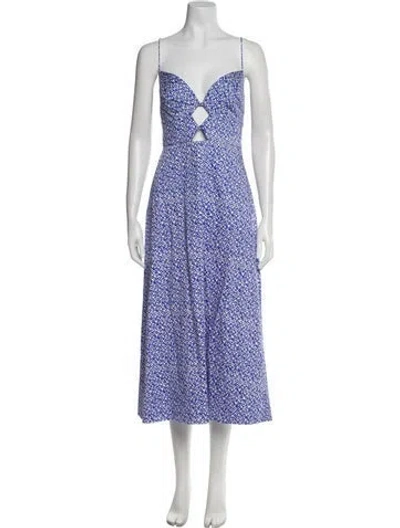 Pre-owned Saloni Printed Long Dress In Blue