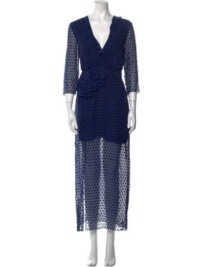 Pre-owned Saloni Printed Long Dress In Blue