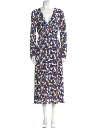 Pre-owned Saloni Printed Long Dress In Blue