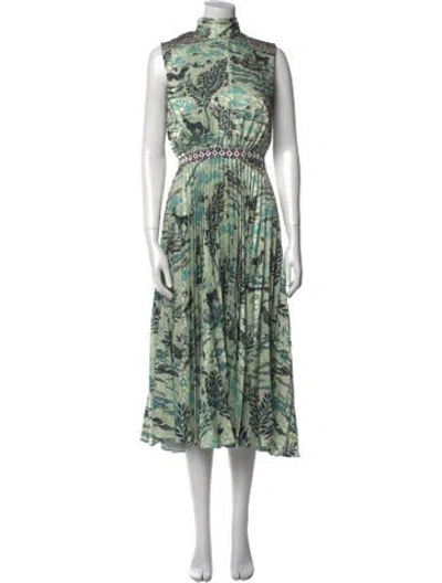 Pre-owned Saloni Printed Long Dress In Green