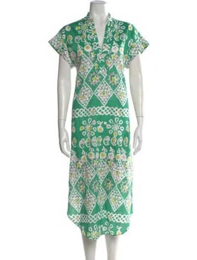 Pre-owned Saloni Printed Long Dress In Green