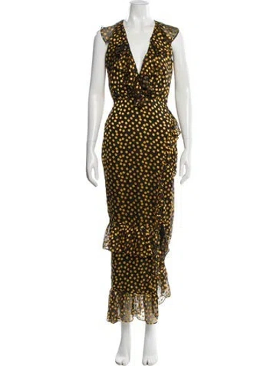 Pre-owned Saloni Printed Long Dress In Multi