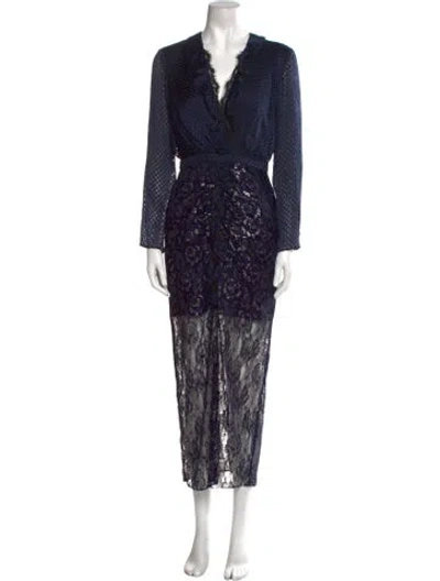 Pre-owned Saloni Printed Long Dress In Multi