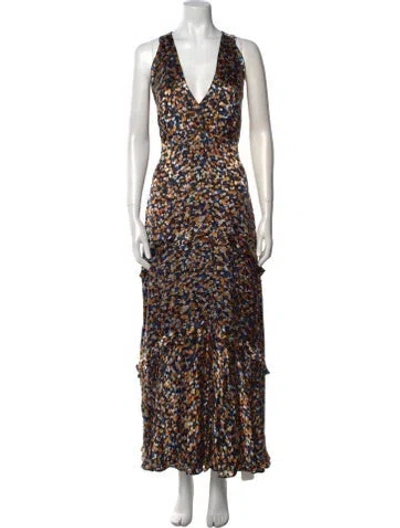 Pre-owned Saloni Printed Long Dress In Multi
