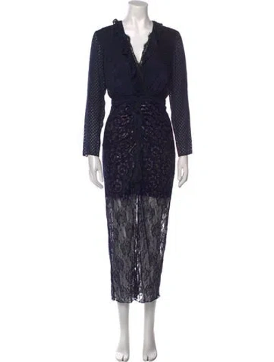 Pre-owned Saloni Printed Long Dress In Multi