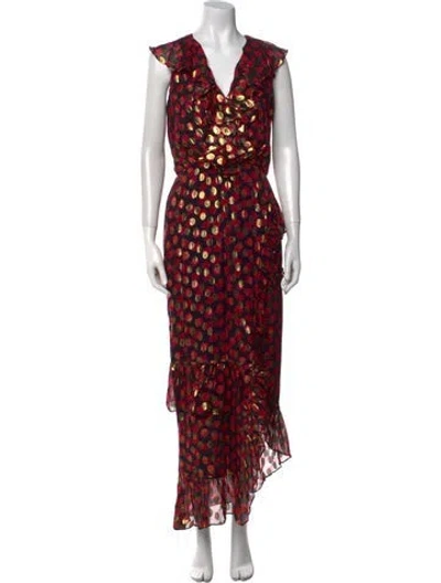 Pre-owned Saloni Printed Long Dress In Multi
