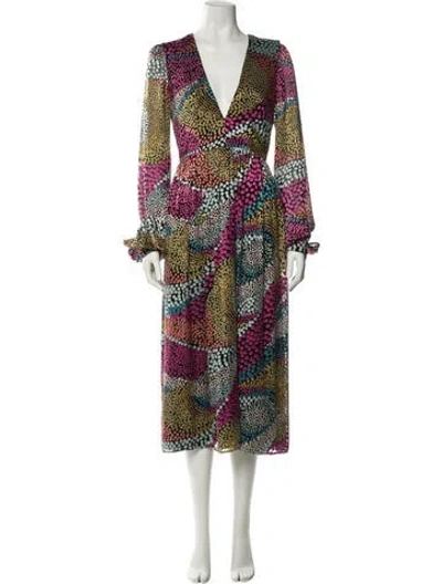 Pre-owned Saloni Printed Long Dress In Multi