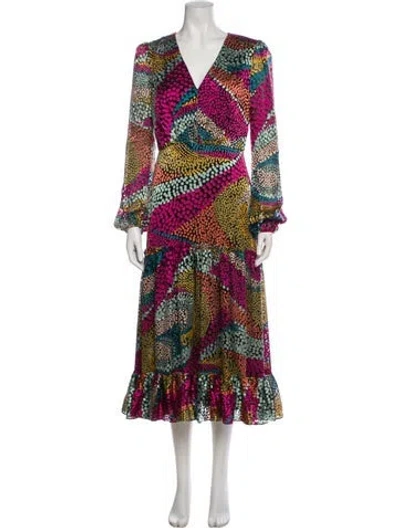 Pre-owned Saloni Printed Long Dress In Multi