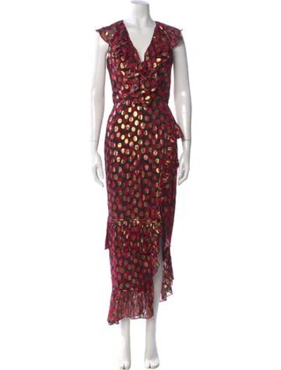 Pre-owned Saloni Printed Long Dress In Multi