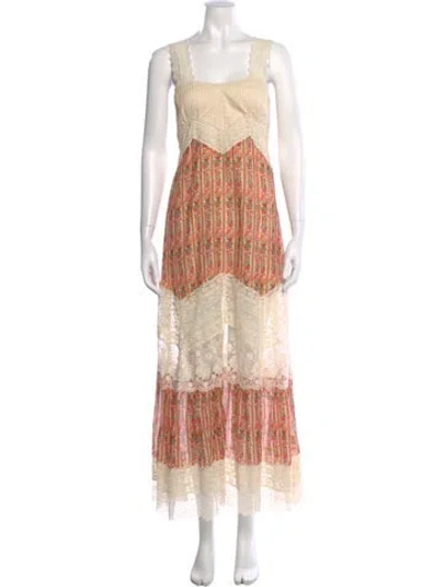 Pre-owned Saloni Printed Long Dress In Multi
