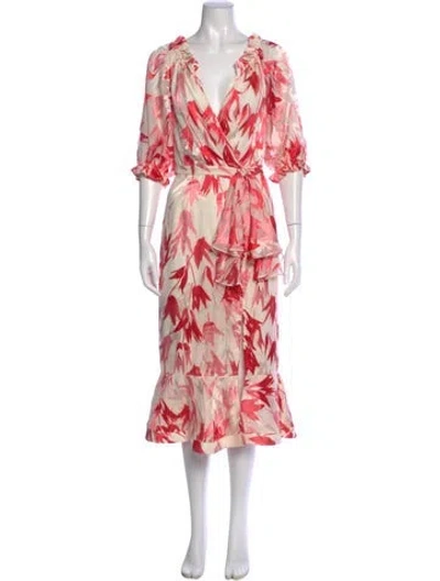 Pre-owned Saloni Printed Long Dress In Multi