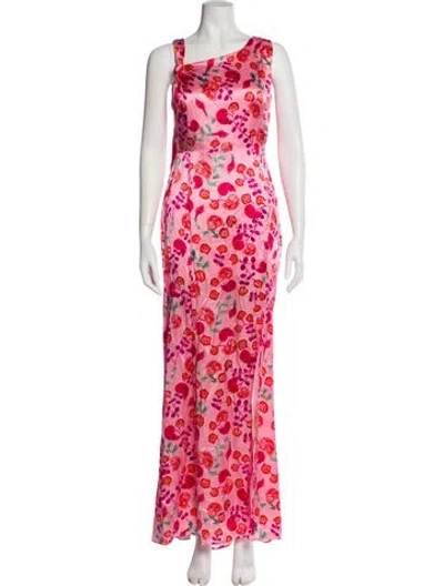 Pre-owned Saloni Printed Long Dress In Pink