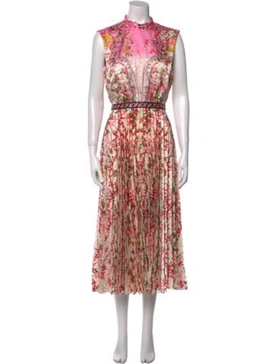Pre-owned Saloni Printed Long Dress In Pink