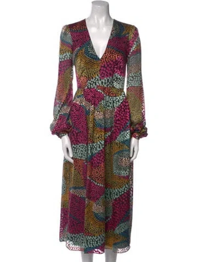 Pre-owned Saloni Printed Long Dress In Pink