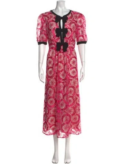 Pre-owned Saloni Printed Long Dress In Pink