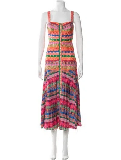 Pre-owned Saloni Printed Long Dress In Pink